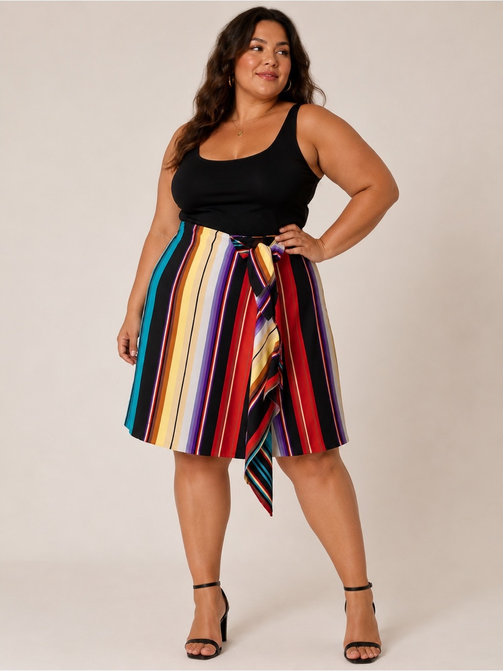 Lauren Ralph Lauren 100% Silk Skirt LIMONE Hip Tie/Wrap Colorful Stripe 3X knee